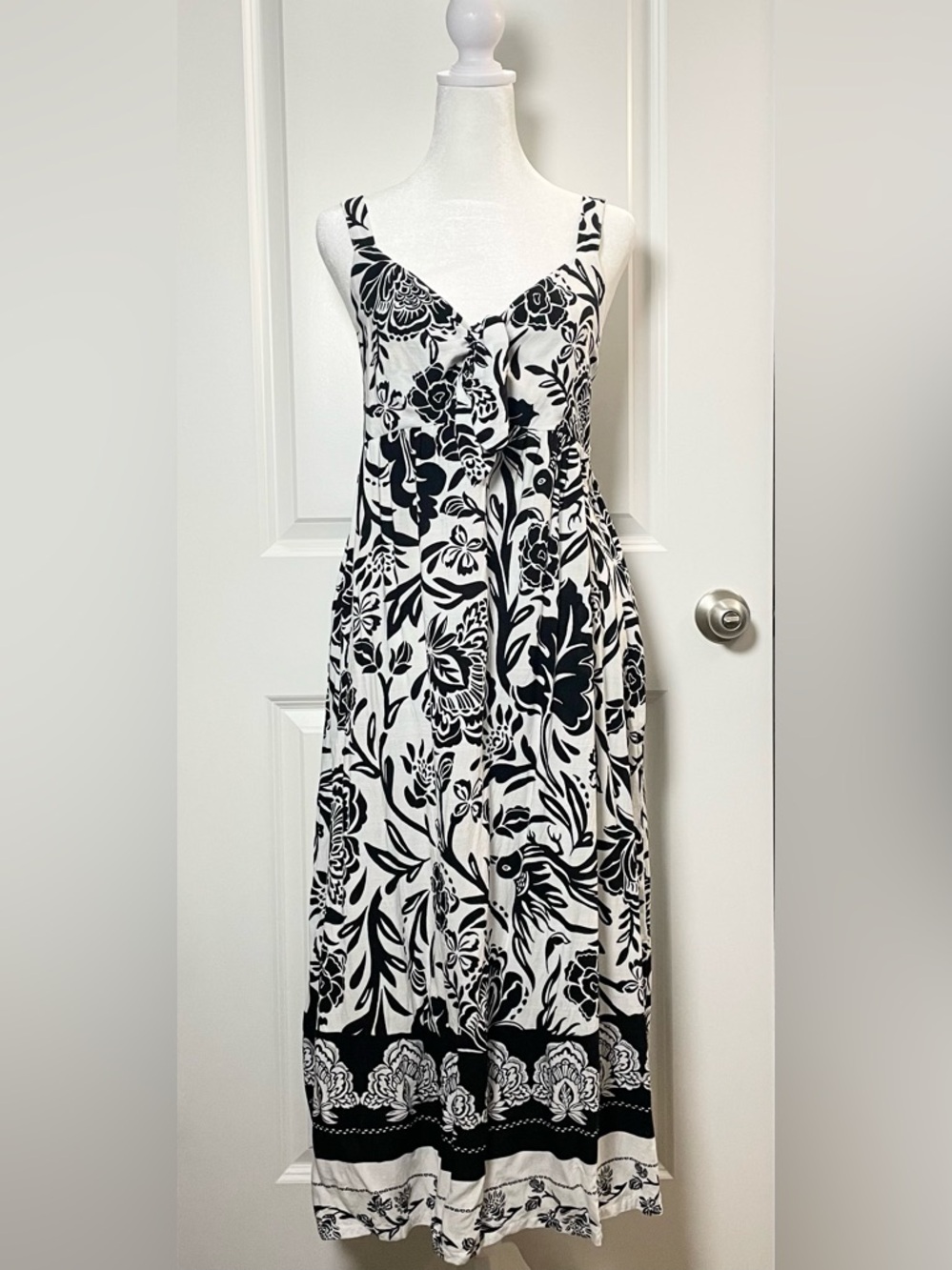 Knox Rose Boho Floral Midi Dress Black White Summer Beach Women’s L - Picture 2 of 16